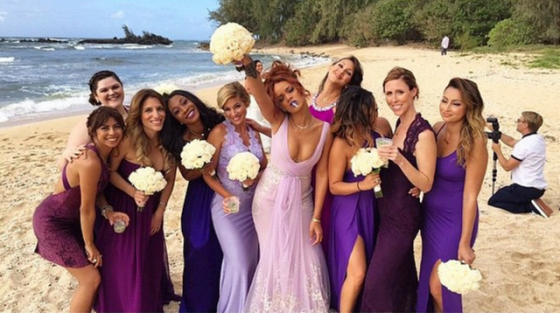 Rihanna's purple bridesmaid dress